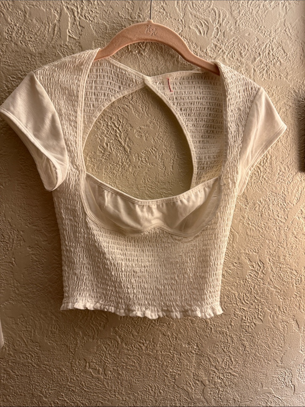 FP Movement by Free People Cream Smocked Open-Back Crop Top